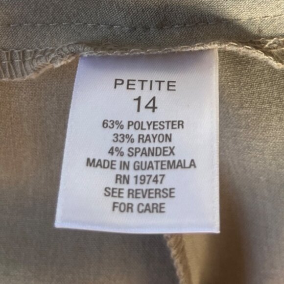 Roz & Ali Pull On Pants Womens Petite 14P Tan New Workwear Dressbarn - Picture 6 of 9